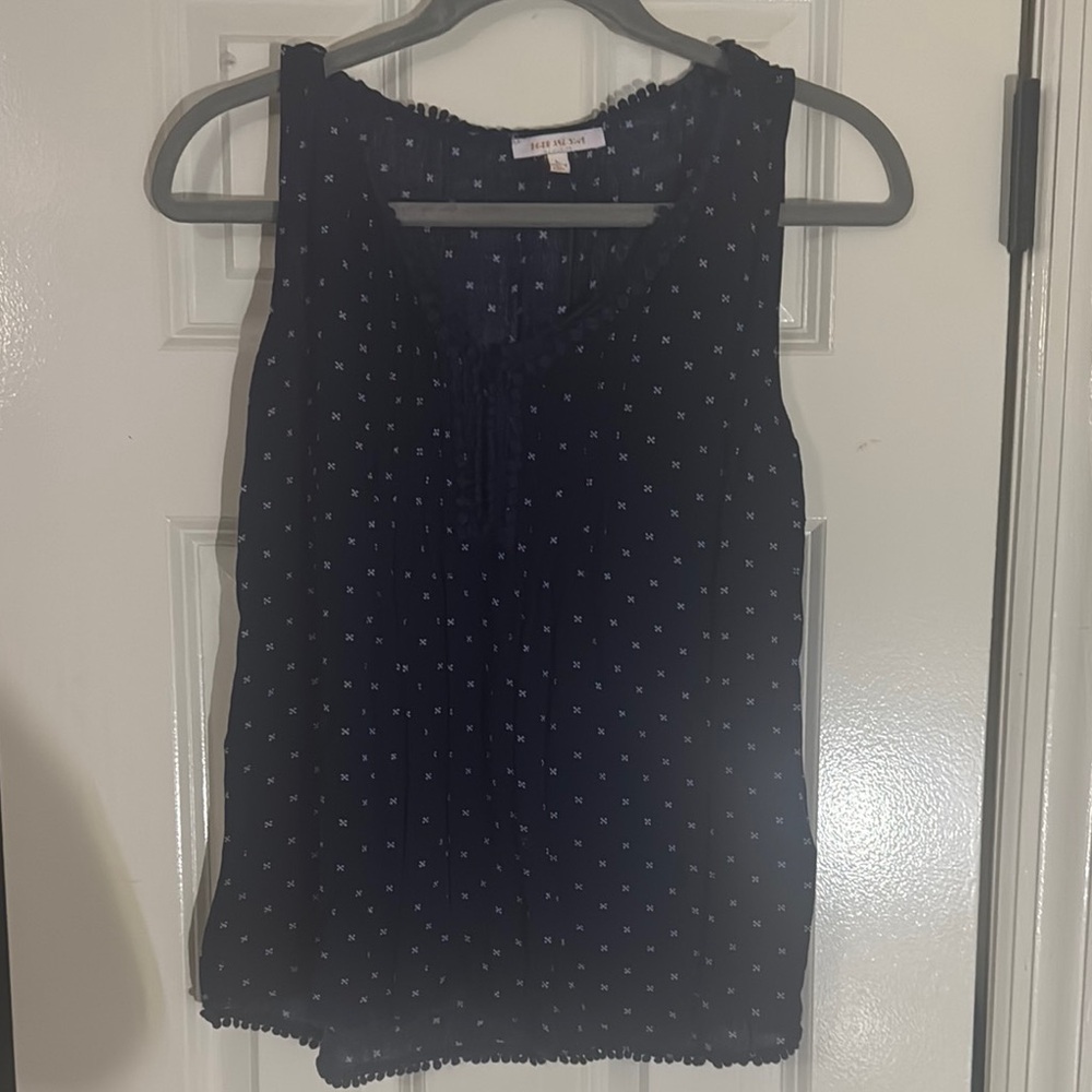 Skies Are Blue Black Sleeveless Tank Top with Polka Dots and Soft Fabric